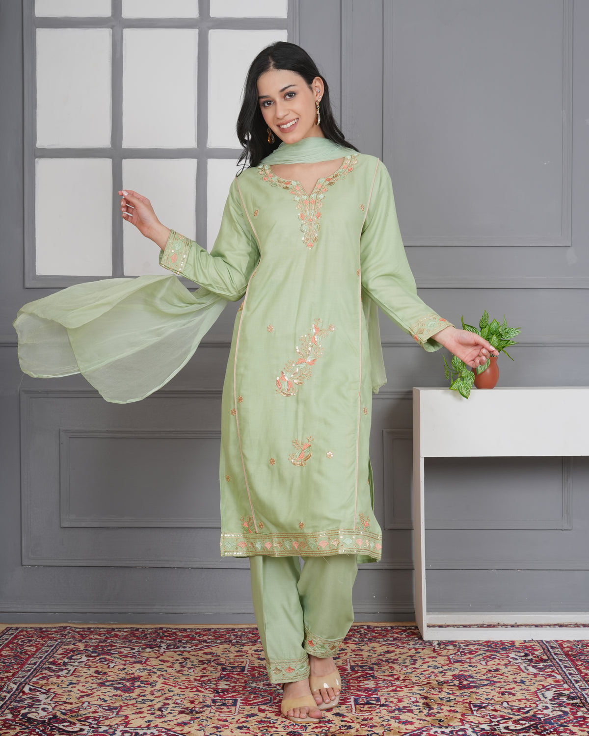 Rayon Suit Set with Multi Dhaga Embroidery