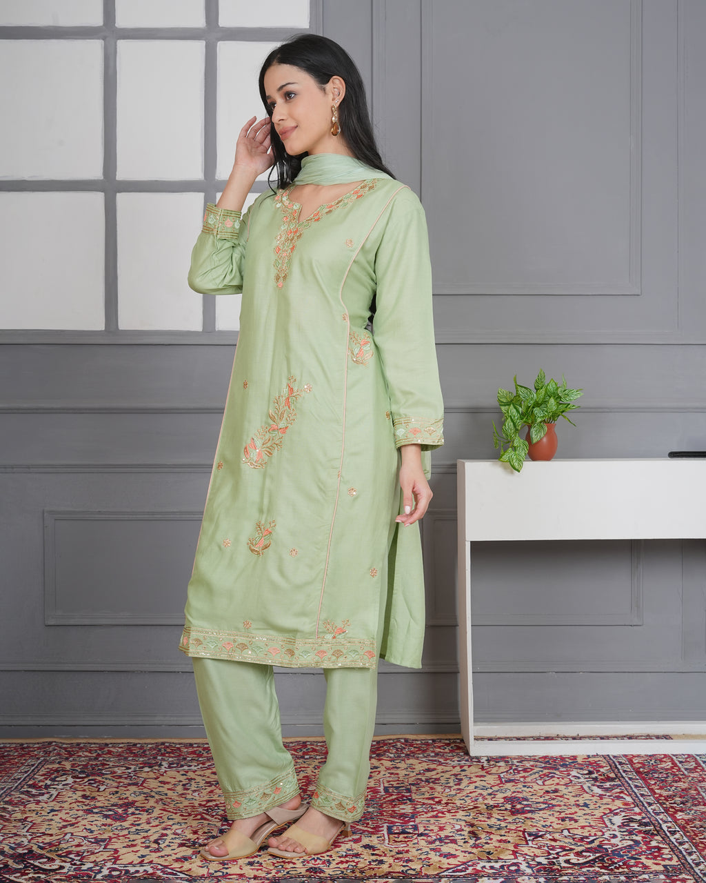 Rayon Suit Set with Multi Dhaga Embroidery