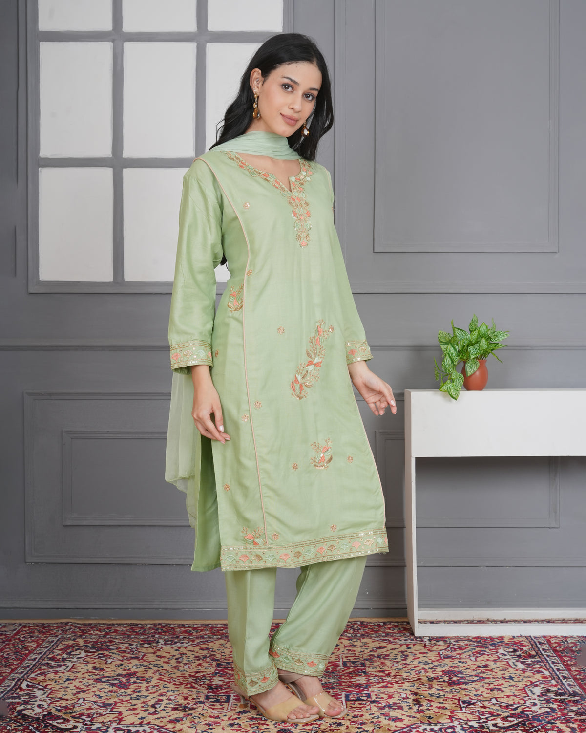 Rayon Suit Set with Multi Dhaga Embroidery