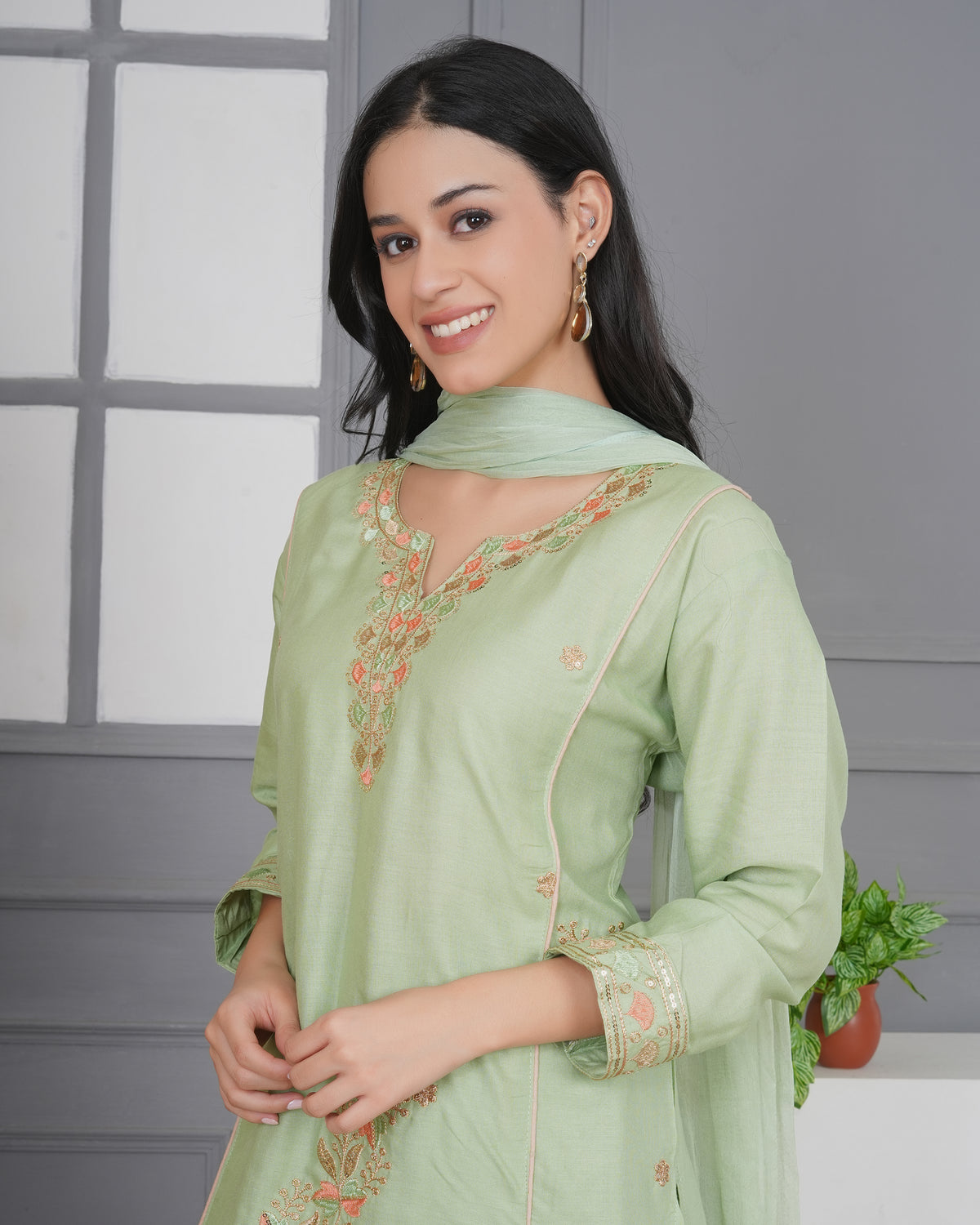 Rayon Suit Set with Multi Dhaga Embroidery
