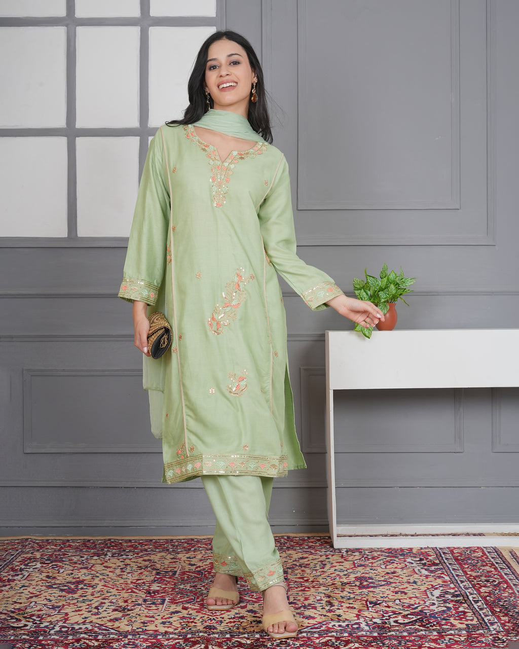 Rayon Suit Set with Multi Dhaga Embroidery