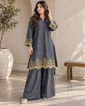 Denim Embroidered  Wide-Leg Palazzo Pants Co-Ord Set